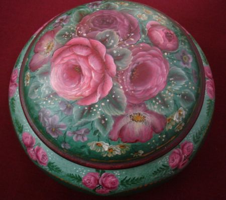 European Flower Gem Box (Green) Original Painting